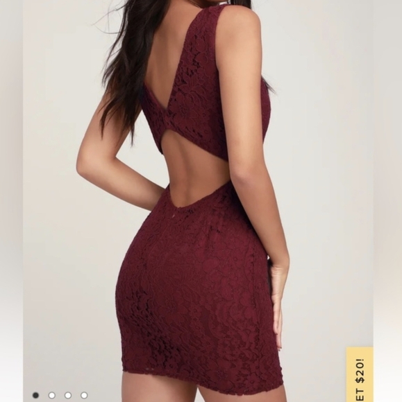 Lulus lace mini dress with back cut-out in burgundy Sz XS NWT - Picture 2 of 14